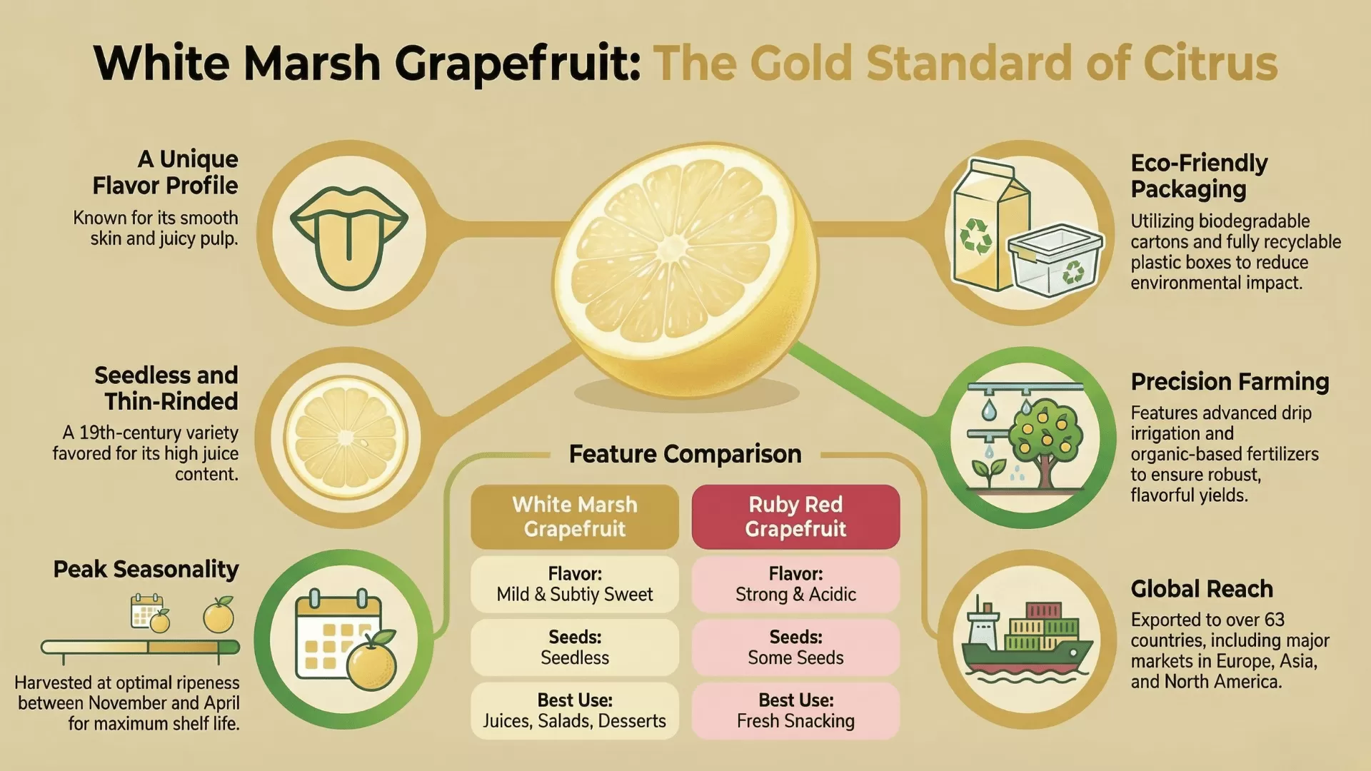 Discover white marsh grapefruit, perfecting grapefruit production and packaging.